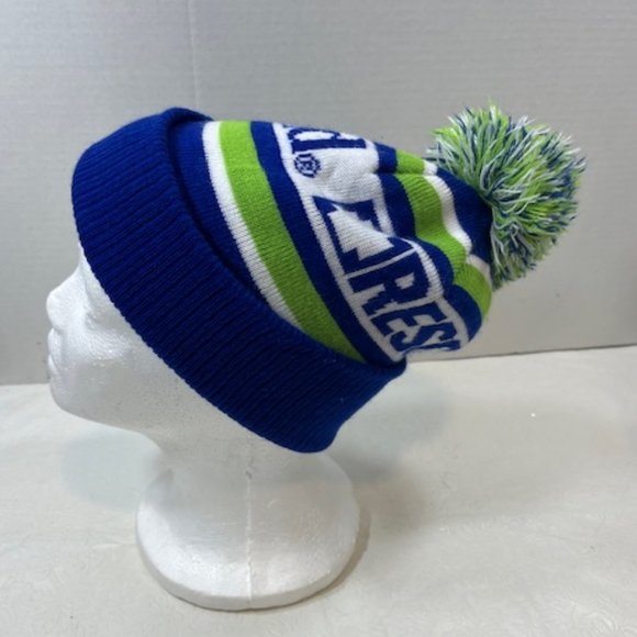 Seaworld Rescue Beanie Winter Sock Knit Hat Cap Blue Green White Pom Pom - Picture 3 of 7